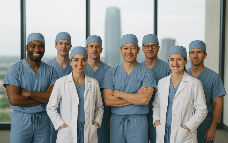 Group of anesthesiologists in front of a window